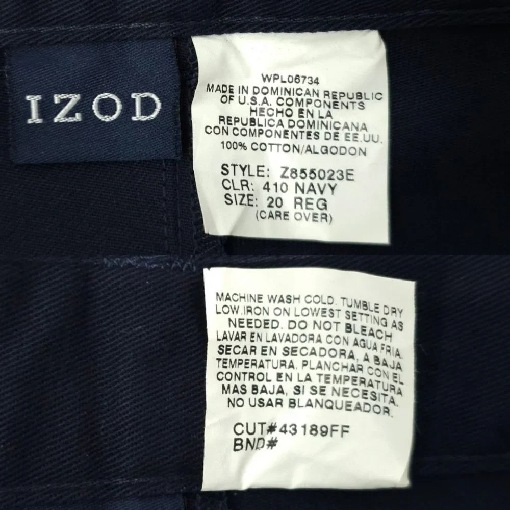 Izod Navy Blue Chino Pants Boys Size 20 Regular Cotton Pleated Front NEW